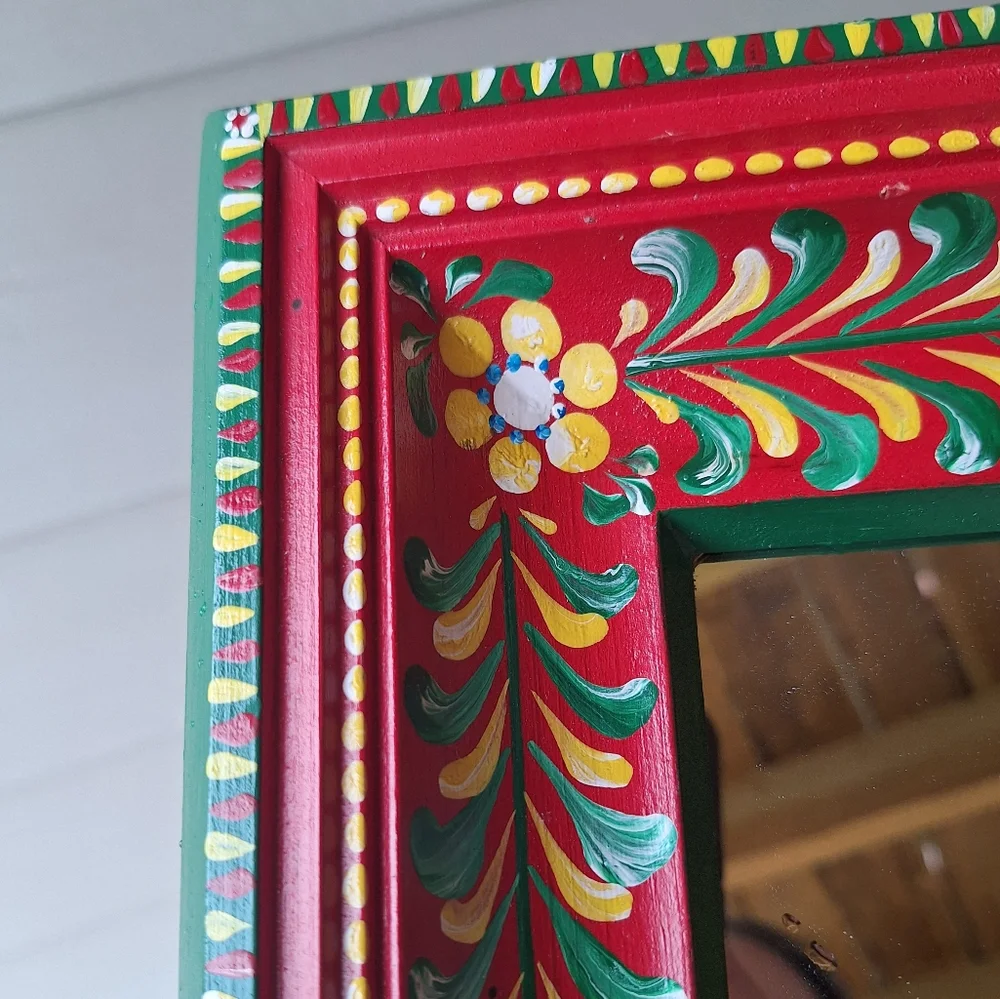 Vtg signed handmade handpainted mirror 18x14